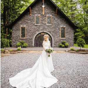 Bride in Front of Chapel in the Woods