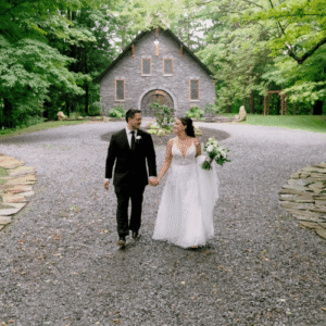 Newly Weds Walking from Chapel in the Woods Ceremony