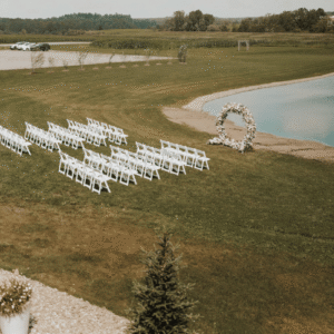 Outdoor Summer Wedding Ceremony by Pond in WNY