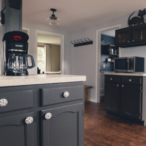 Charcoal Blue Kitchen at Livingroom at The Little House at Dutch Flats